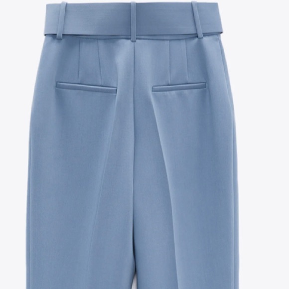 Zara - Pants With Fabric-Covered Belt - Blue - Women - Picture 3 of 4